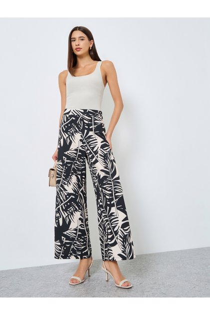 Women Leaf Print Wide Leg Pants