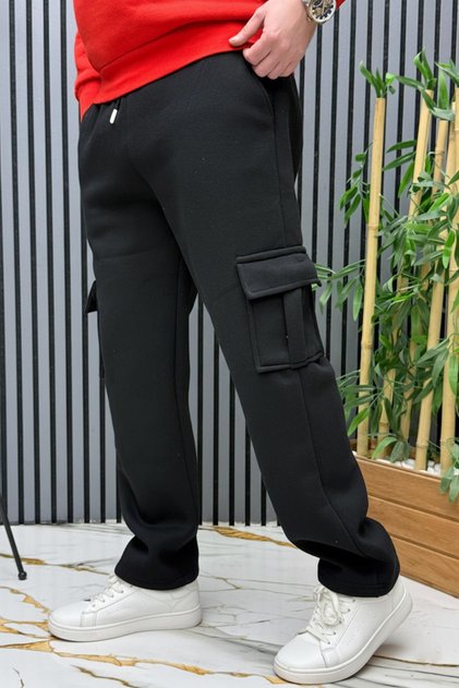 Men's 3 Thread Ş Fleece-Lined K Cargo Pocket Baggy Sweatpants