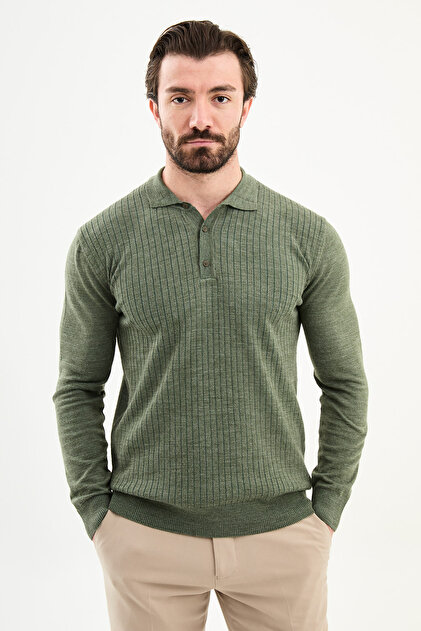 Corded Fabric Slim Fit Polo Neck Men's Knitwear Sweater Çağla - 11573.25K