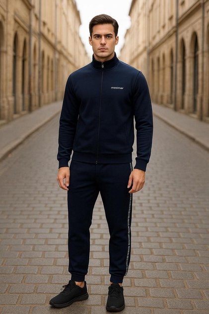Men's Zippered Elasticated Mock Neck Piece Cotton Tracksuit Set
