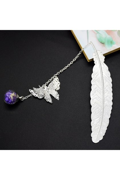 Silver Butterfly Pur Retro Bookmark Feather Butterfly Creative Metal Bookmarks Stationery Gift Metal