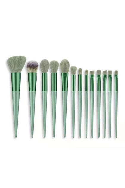 Set 13 pensule pentru machiaj, saculet inclus, plastic, verde