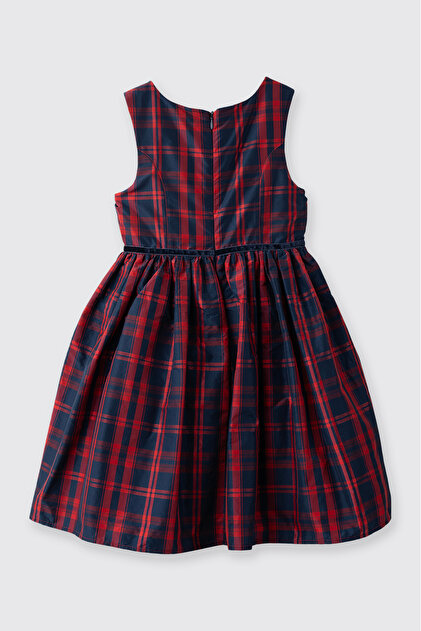 Pano Girls' Plaid Patterned Fluffy Navy Blue Party Dress with Ribbon Waist- Trendyol Pano Girls' Plaid Patterned Fluffy Navy Blue Party Dress with Ribbon Waist- Trendyol