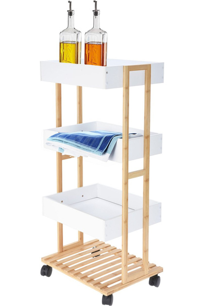 Dulap de bucătărie mobil, bambus/MDF, 39x30x87 cm, alb/maro