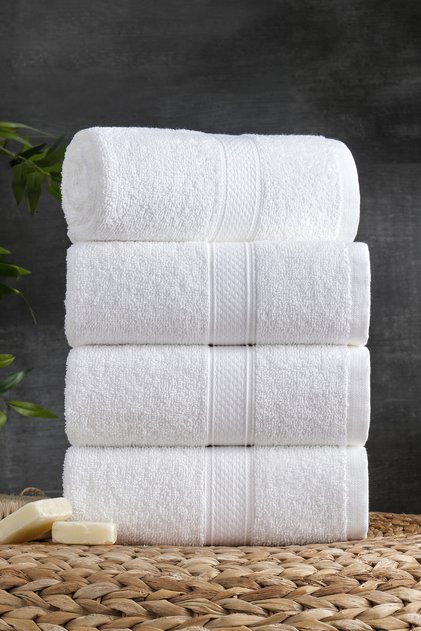 SoftTouch Hand 100% Cotton 4-Piece Hand & Face & Hair Towel Set Dowry Set | White
