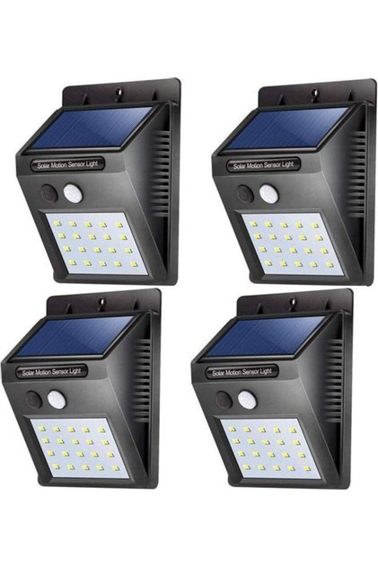 Pack of 4 Outdoor Waterproof LED Solar Light with Motion Sensor Black/White