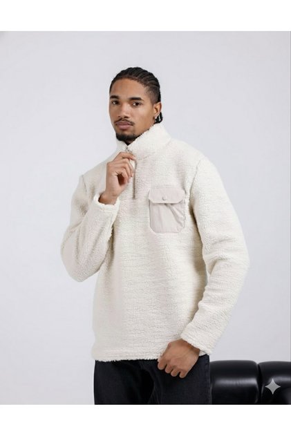Unisex Plush Lamb Wool Teddy Fleece Sweatshirt / High Collar Half Zipper Borg Jacket