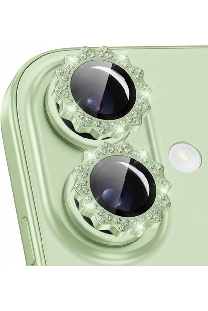 iPhone 17 - Metal Camera Lens Protector with Protruding Stone — Color: Green