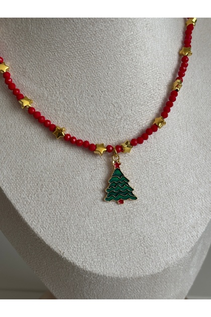 Yeni yıl temalı yılbaşı charmlı kolye noel çam ağacı noel baba kardan adam
