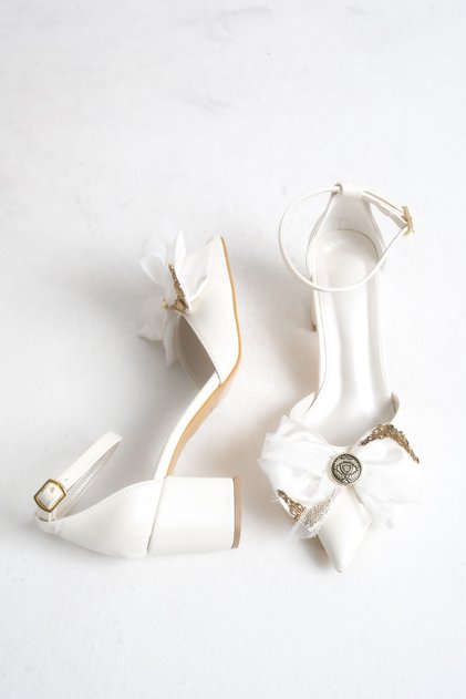 Satin Bow Detailed Motif Bridal Heeled Shoes - 6 cm