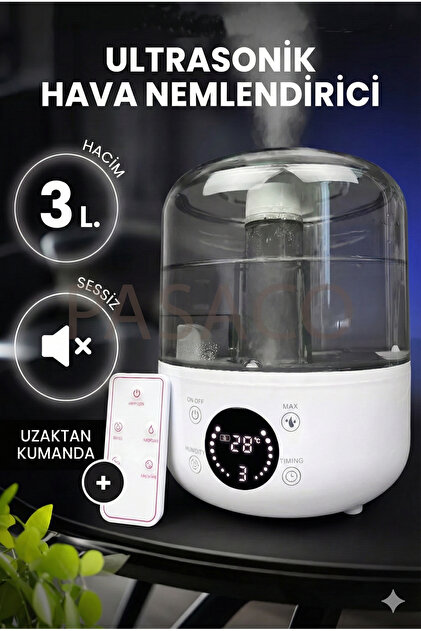 3 Litre Ultrasonik Hava Nemlendirici Buhar Makinesi Dijital Nem ve Isı Göstergeli, Zamanlayıcılı 3L