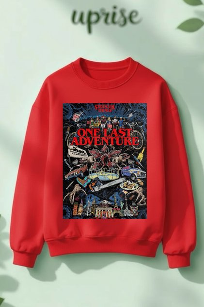 Stranger Things One Last Adventure Printed Cotton 3 Thread Crew Neck O Oversized Sweatshirt
