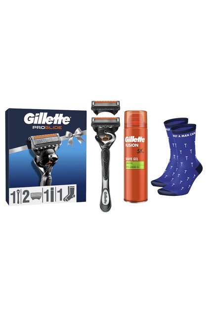 Set ProGlide: Aparat de ras cu mâner FlexBall, aparat de tuns de precizie + 2 rezerve, gel de ras Fusion