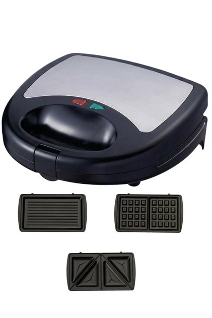 Sandwich maker cu 3 placi detasabile incluse, sandwich-grill-vafe, 750 W putere, placi antiaderente