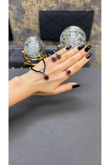 Yakut taşlı otantik gümüş set takım