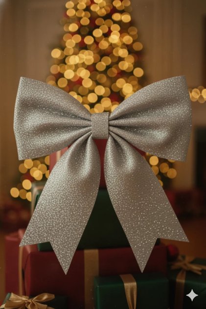 Silver Table Door Tree Glitter Eva Bow Decoration Christmas Ornament 25 X 25cm