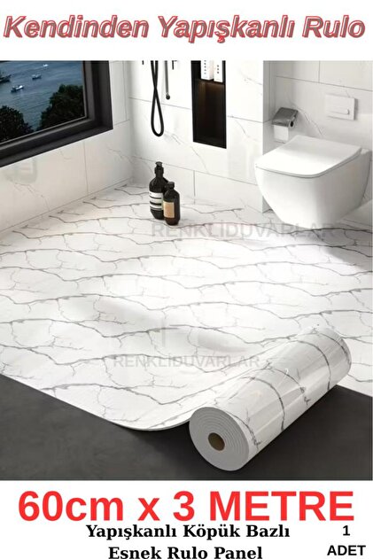 60cm x 3 METRE Tek Parça Yapışkanlı Esnek Köpük Rulo Mermer Desenli Duvar Paneli CF-1003-KYRA