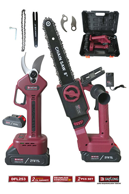 Daflong BRUSHLESS 2'Lİ BUDAMA SETİ BAĞ MAKASI+8 İNÇ ÇİFT KAMA ÇİFT