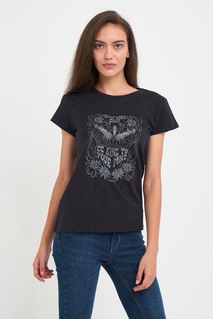 Tricou dama maneca scurta cu detalii grafice