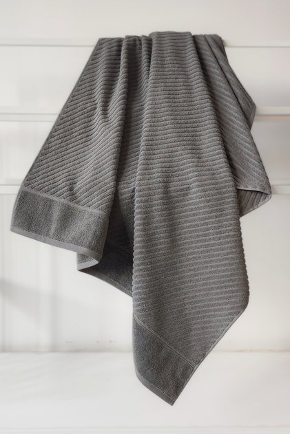 Diagonal Striped Bath Towel - 100% Cotton, Highly Water Absorbent Towel - Anthracite