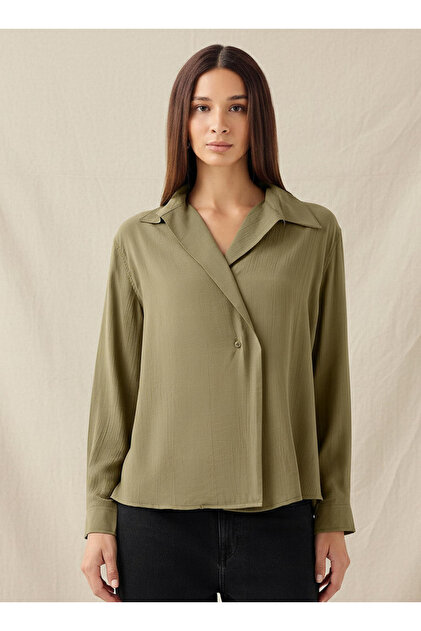 Regular Fit Viscose Top with Button Detail