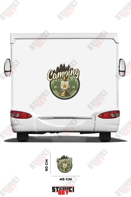 Camping Written Gas Lamp Visual Caravan Sticker Decal