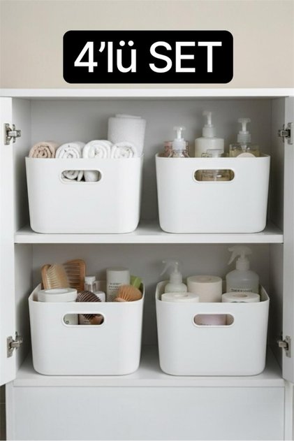 Sort 4 Adet Banyo Düzenleyici Organizer Beyaz Renk Plastik Çok Amaçlı Banyo Mutfak Ofis Düzenleyici