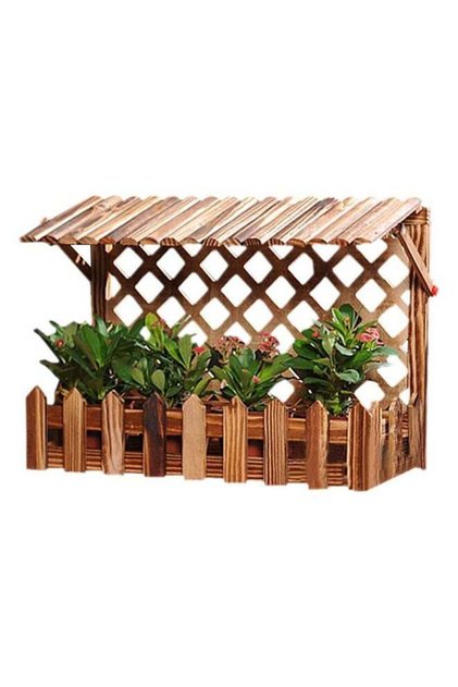 OneDcor Wooden Wall Hanging Planter with Decorative Artificial Flowers - Vintage