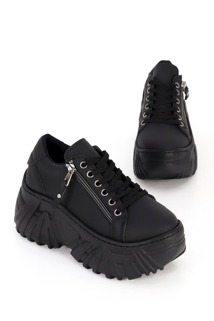 Sp156 High Sole Zipper Detailed Lace-Up Sneakers