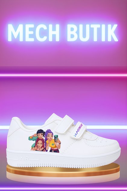 K-Pop Demon Hunters Hunterix Printed Black-White Velcro Comfortable Fit Children's Sports Shoes Sneaker
