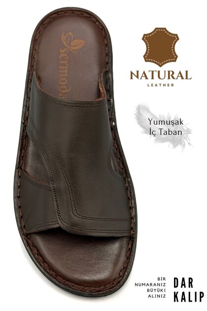 Genuine Leather Men's Lightweight Slippers Leather A Brown