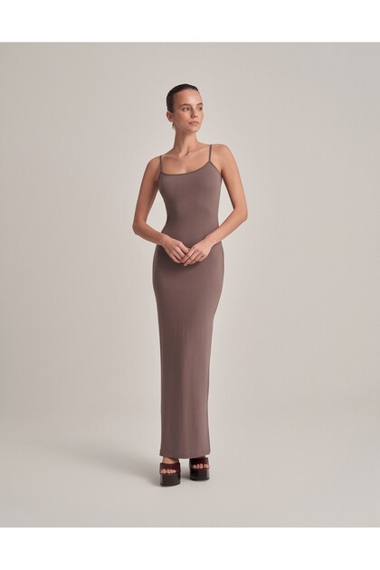 Women's Backless Strappy Long Dress Dark Mink Single Product Summer Casual Stylish Comfortable Cut