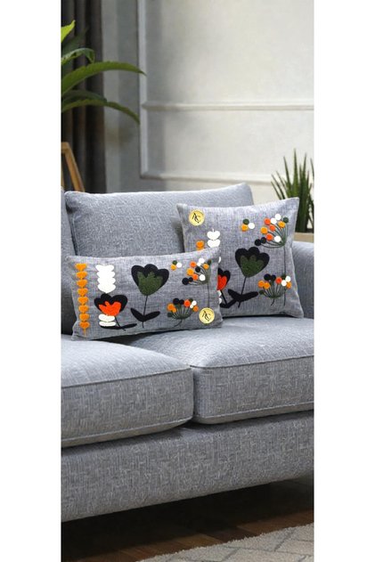 Noble Textured Pure Linen Exquisite Embroidered Punch Pillowcase – Set of Two