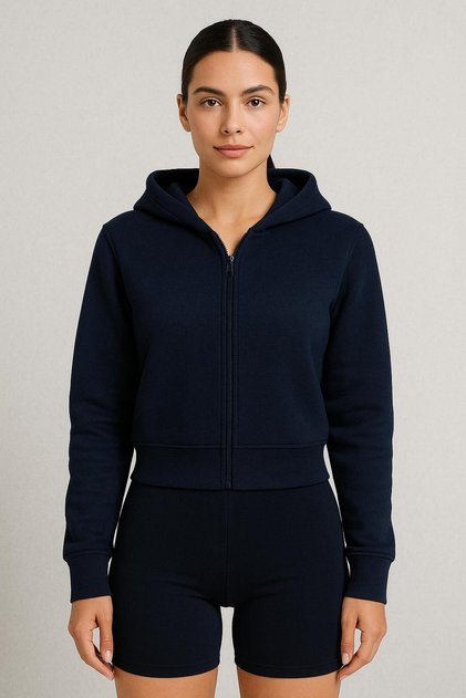 Women's Hooded Zippered Crop Sweatshirt Hoodie Without Laces Premium Fabric