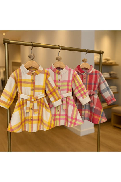 Plaid Patterned 3-Piece Girl's Dress Lumberjack Fabric 9-12-18-24 Months