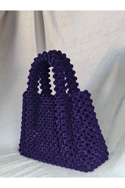Handmade Velvet Beaded Plum Handbag - Special Design Evening Dress Bag (Velvet Beads)