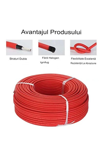 Cablu panou solar sau prelungire panou solar 6mm, culoare rosu, cu protectie UV, ignifug, 12m
