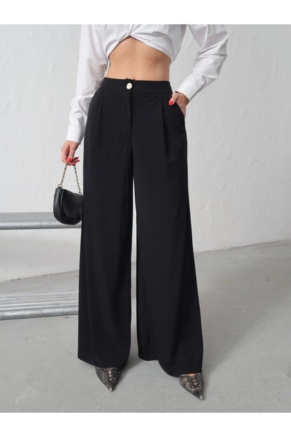 Women's Lea Button Detailed Palazzo Fabric Trousers