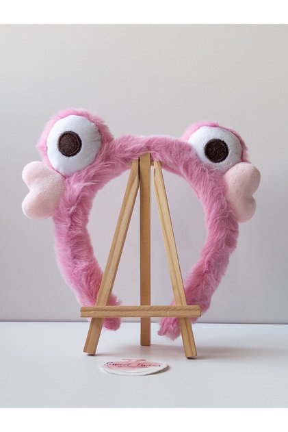 Hearted Frog Eyed Children's Crown Pink Plush Girl's Crown
