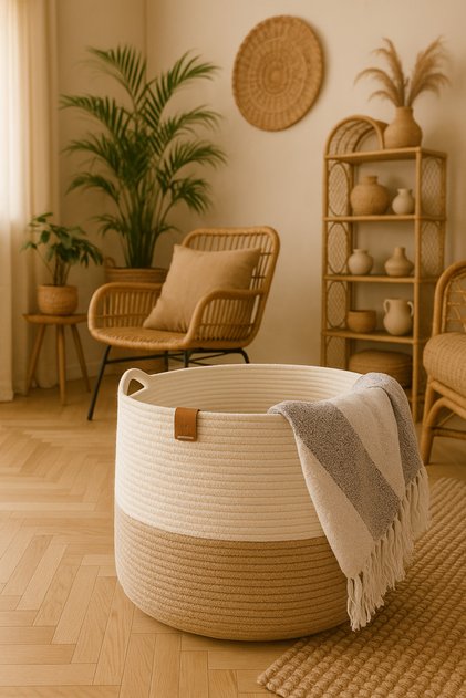 Multi-Purpose Jute Wicker Basket Set Bathroom Laundry Dirty Basket Decor Toy Organizer Basket