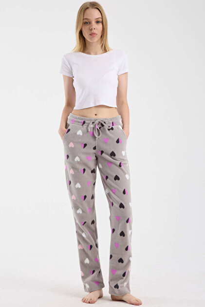 Patterned Fleece Sweatpants - Gray
