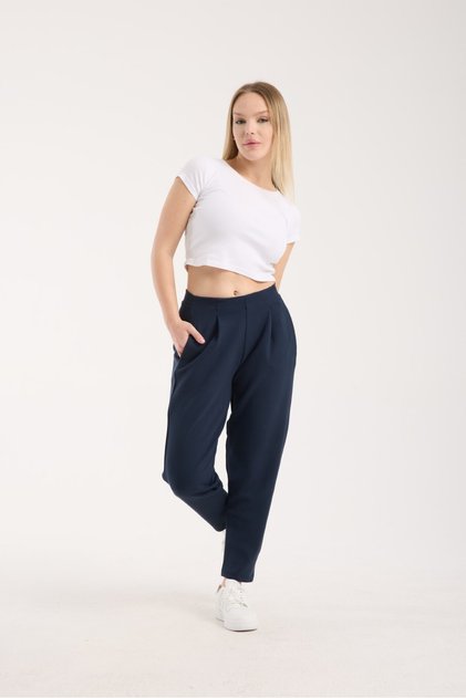Women's High Waist Comfortable Fit Ankle Length Stylish Shaping / Sculpting Flexible Baggy Trousers with Pockets 4002