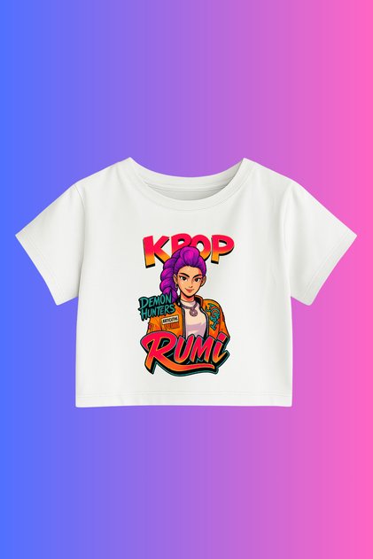 K-Pop Demon Hunters Huntrix Printed Cropped Crop Top Slim Fit