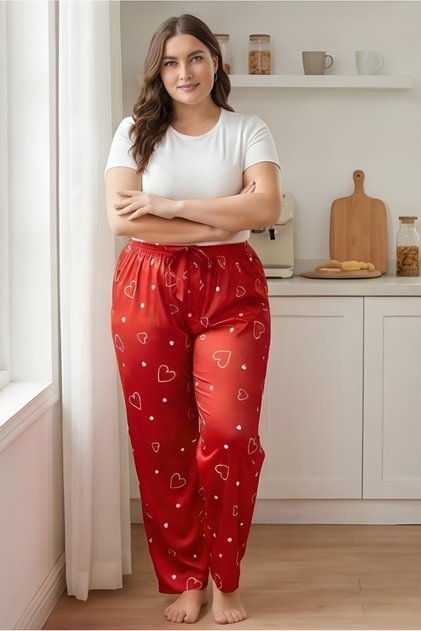 Women's Oversized Suede Patterned Pajama Bottoms with Drawstring Waist, Elastic Comfortable Fit, Plus Size Loungewear Pajamas