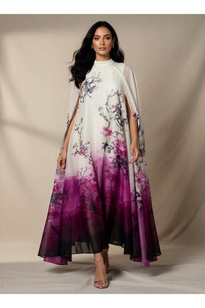 A-line Maxi Dress with Cape