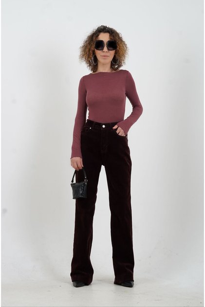 Burgundy Flock Coated Flare Pants