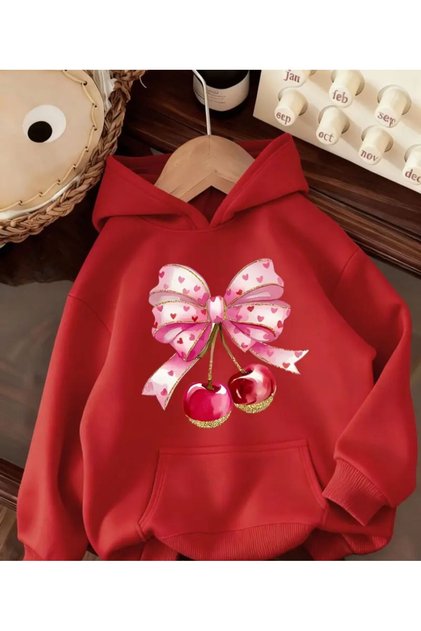 Hooded Sweatshirt with Sweet Ribbon Print Detail