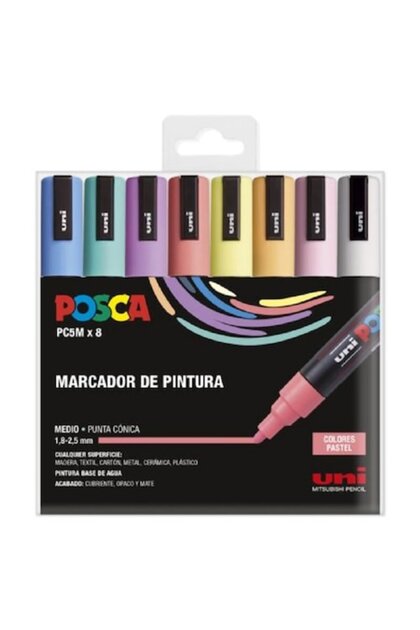 Set de 8 markere, PC5M, vârf mediu, culori pastelate