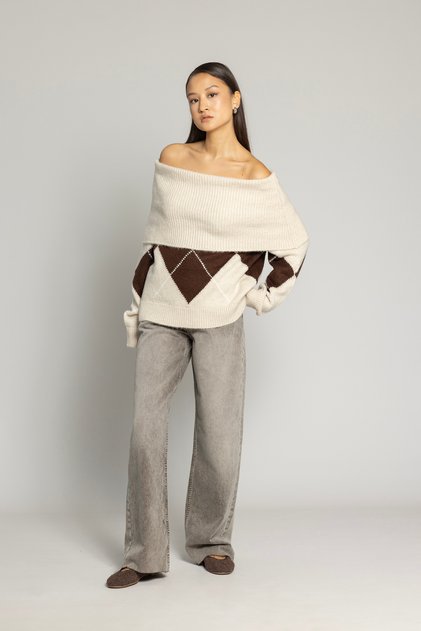 Baklava Pattern Madonna Collar Sweater