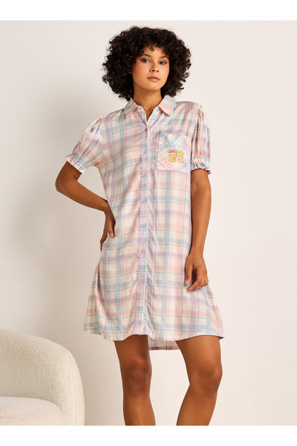 Sleepshirt Short Sleeves Checked Hello Kitty Print